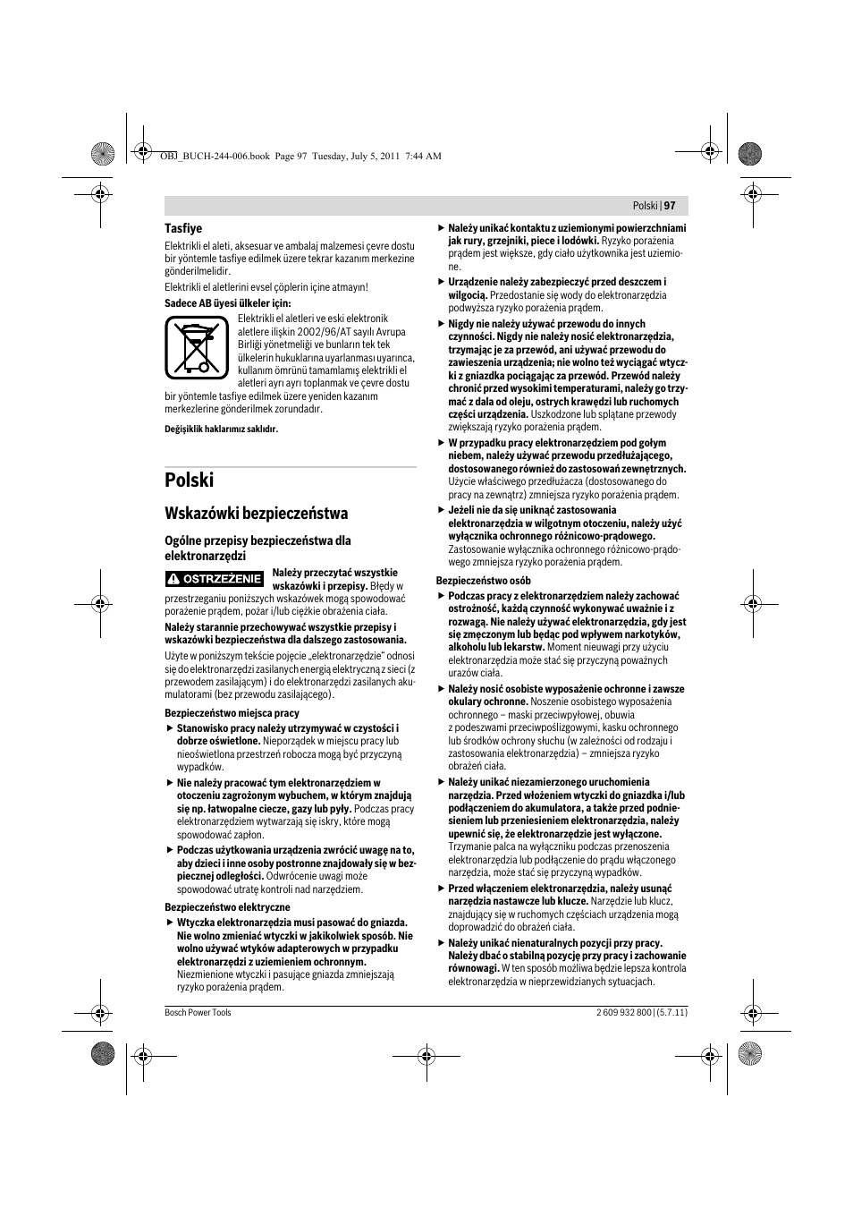 Polski, Wskazówki bezpieczeństwa | Bosch GKS Professional 55 User Manual | Page 97 / 213