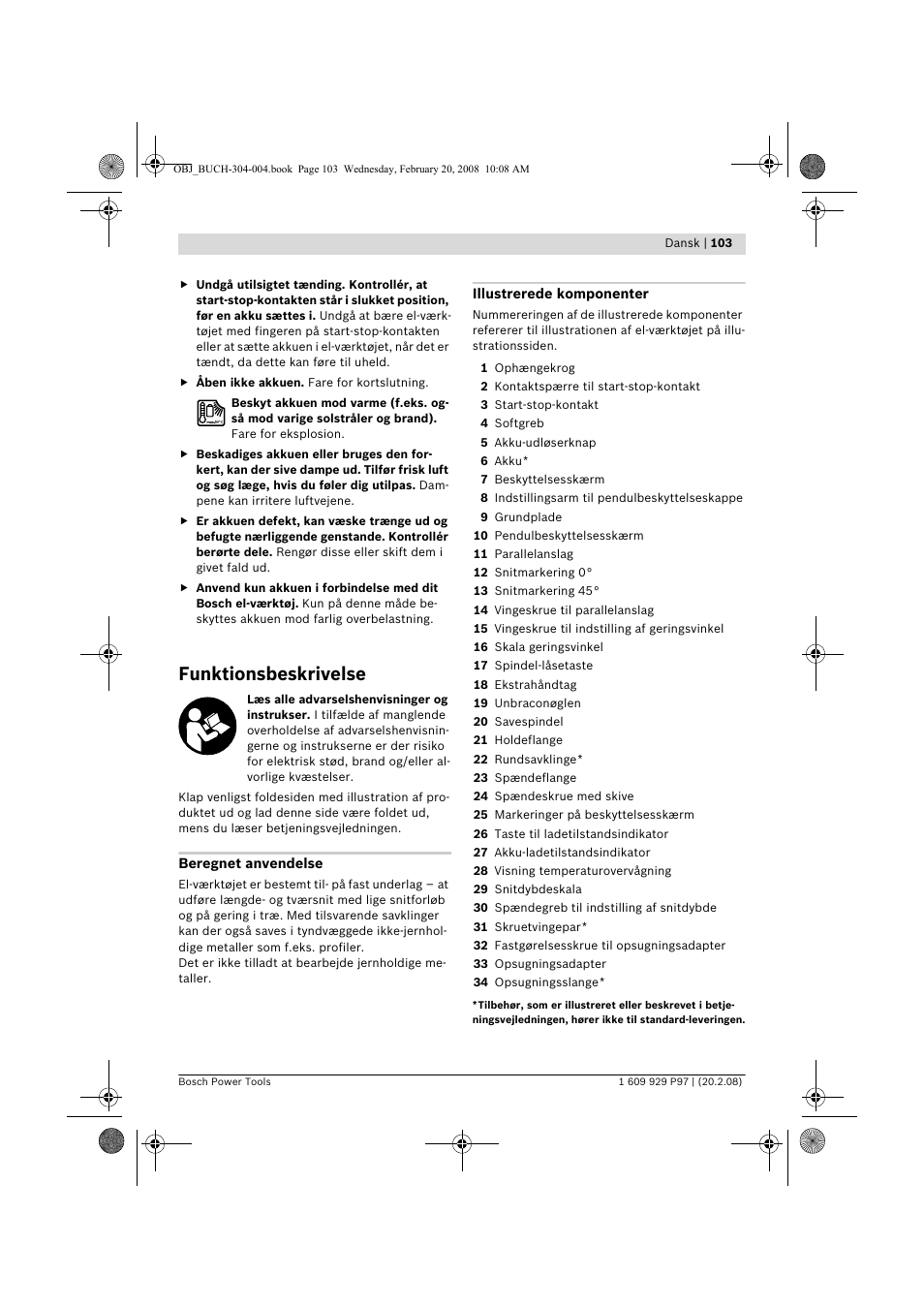 Funktionsbeskrivelse | Bosch GKS 36 V-LI Professional User Manual | Page 103 / 349