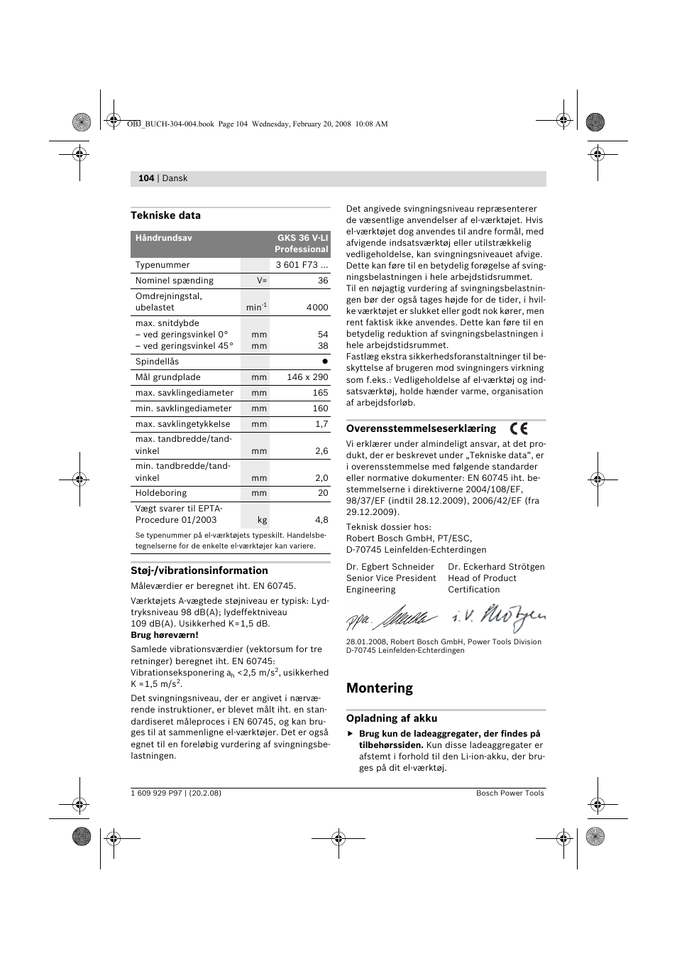 Montering | Bosch GKS 36 V-LI Professional User Manual | Page 104 / 349