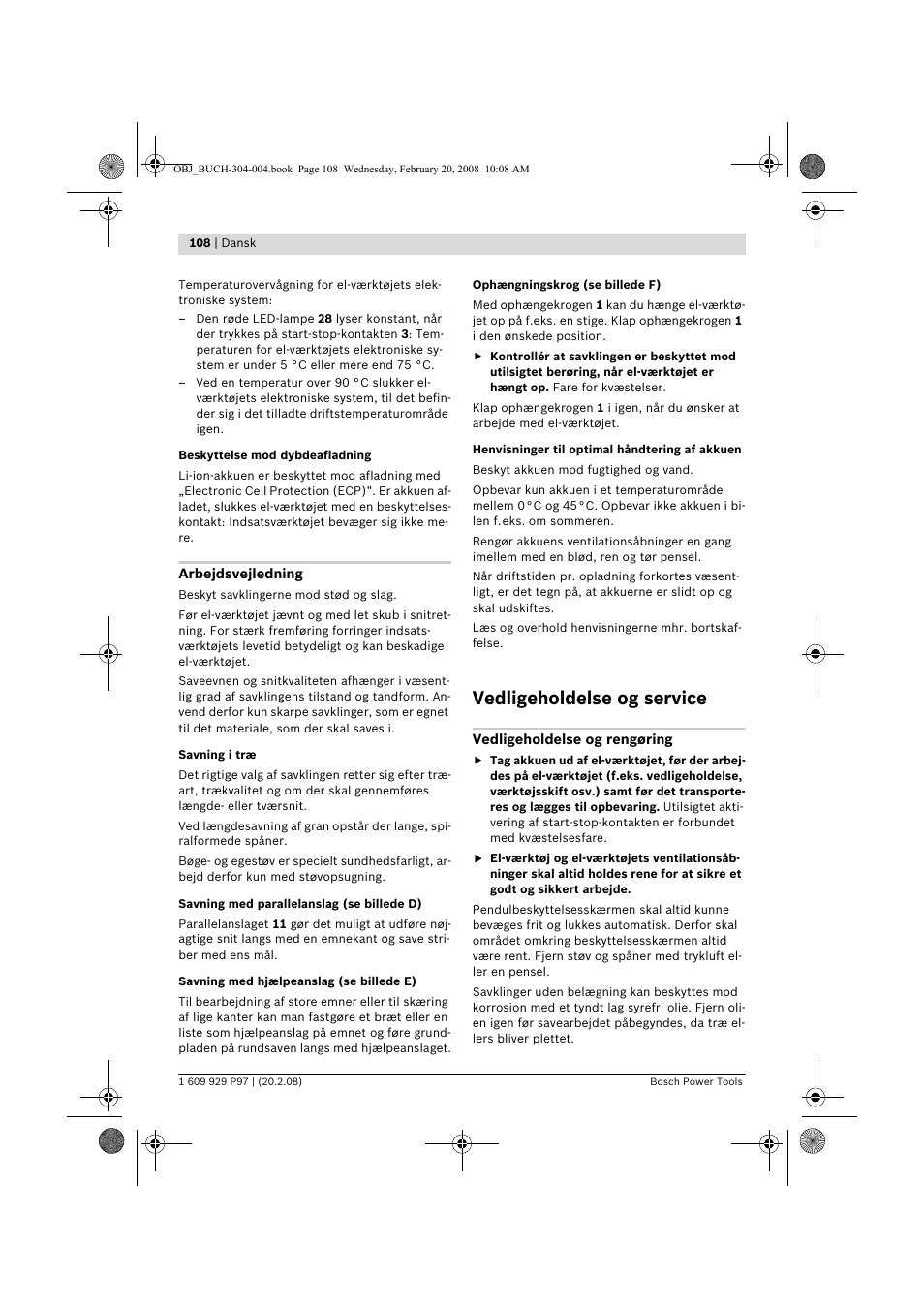 Vedligeholdelse og service | Bosch GKS 36 V-LI Professional User Manual | Page 108 / 349