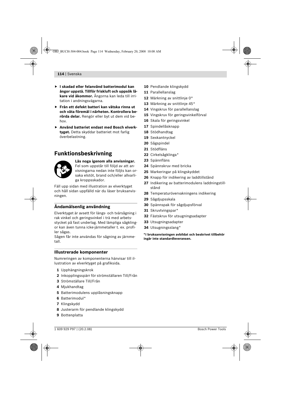 Funktionsbeskrivning | Bosch GKS 36 V-LI Professional User Manual | Page 114 / 349