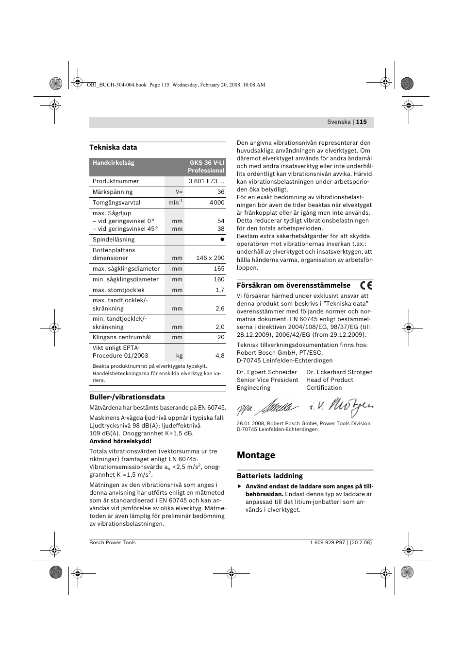 Montage | Bosch GKS 36 V-LI Professional User Manual | Page 115 / 349