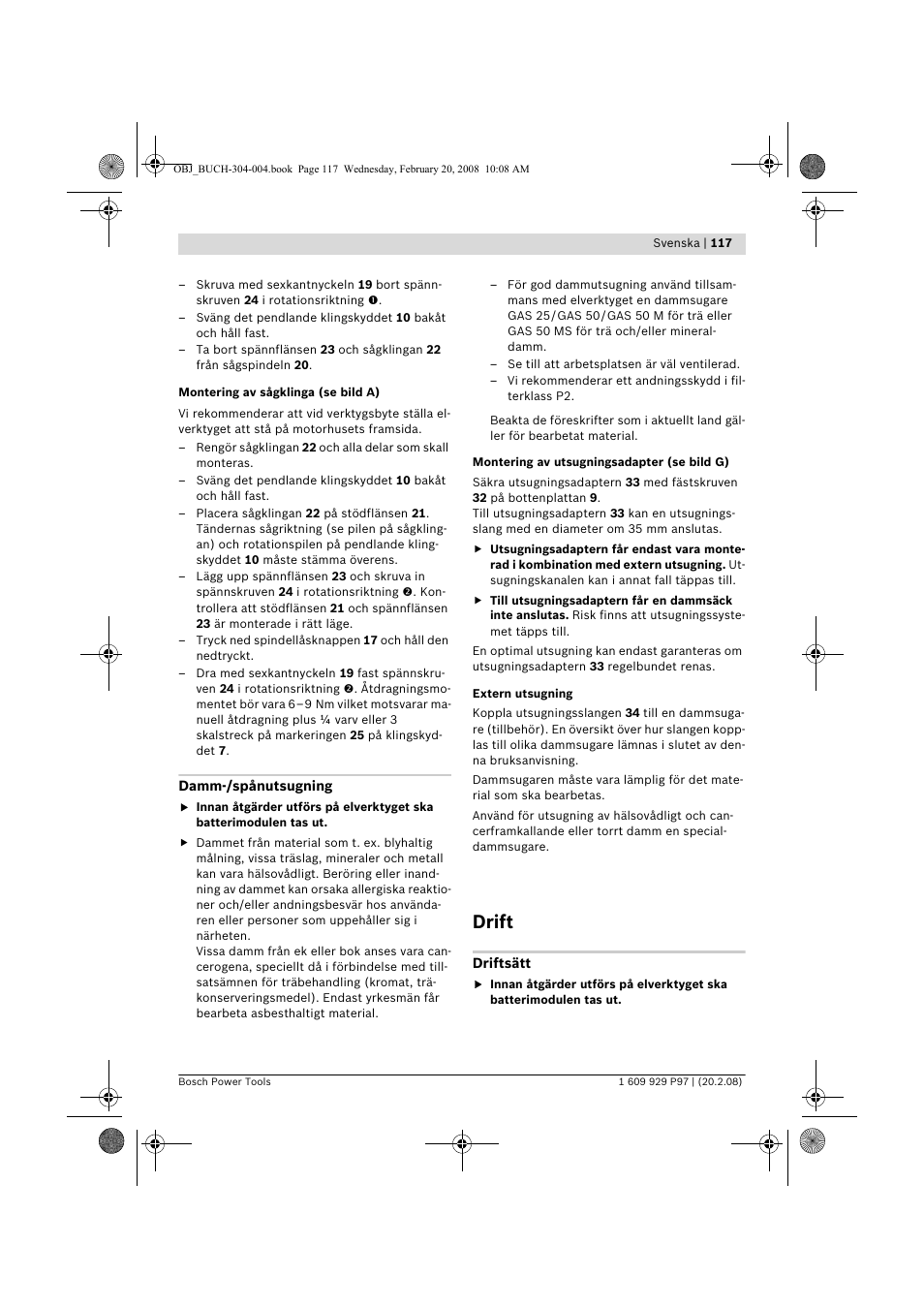 Drift | Bosch GKS 36 V-LI Professional User Manual | Page 117 / 349