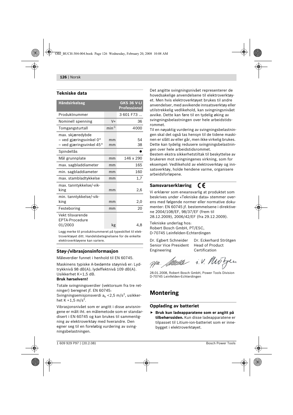 Montering | Bosch GKS 36 V-LI Professional User Manual | Page 126 / 349