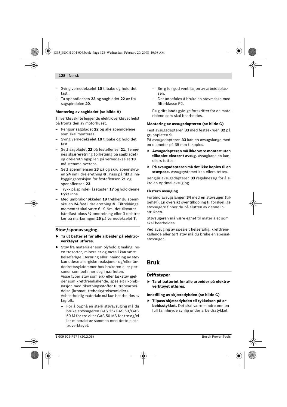 Bruk | Bosch GKS 36 V-LI Professional User Manual | Page 128 / 349