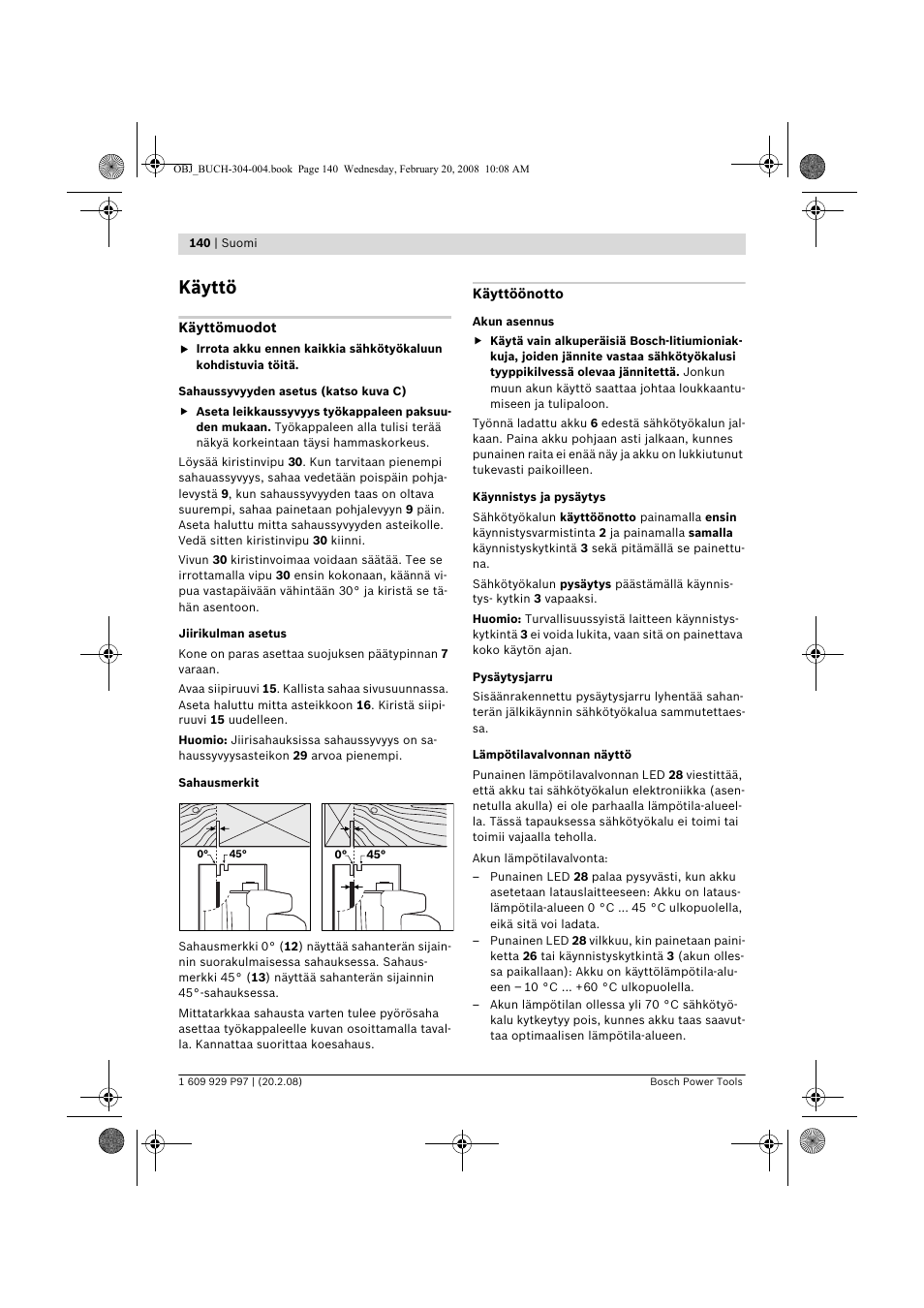 Käyttö | Bosch GKS 36 V-LI Professional User Manual | Page 140 / 349