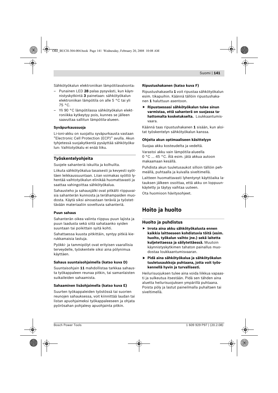 Hoito ja huolto | Bosch GKS 36 V-LI Professional User Manual | Page 141 / 349