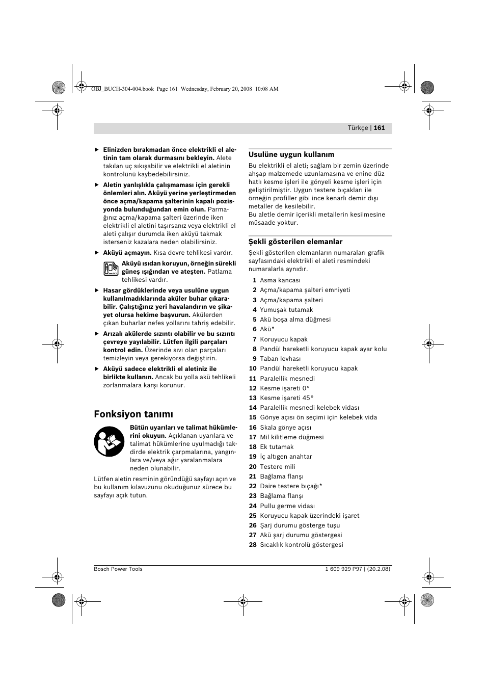 Fonksiyon tan m | Bosch GKS 36 V-LI Professional User Manual | Page 161 / 349