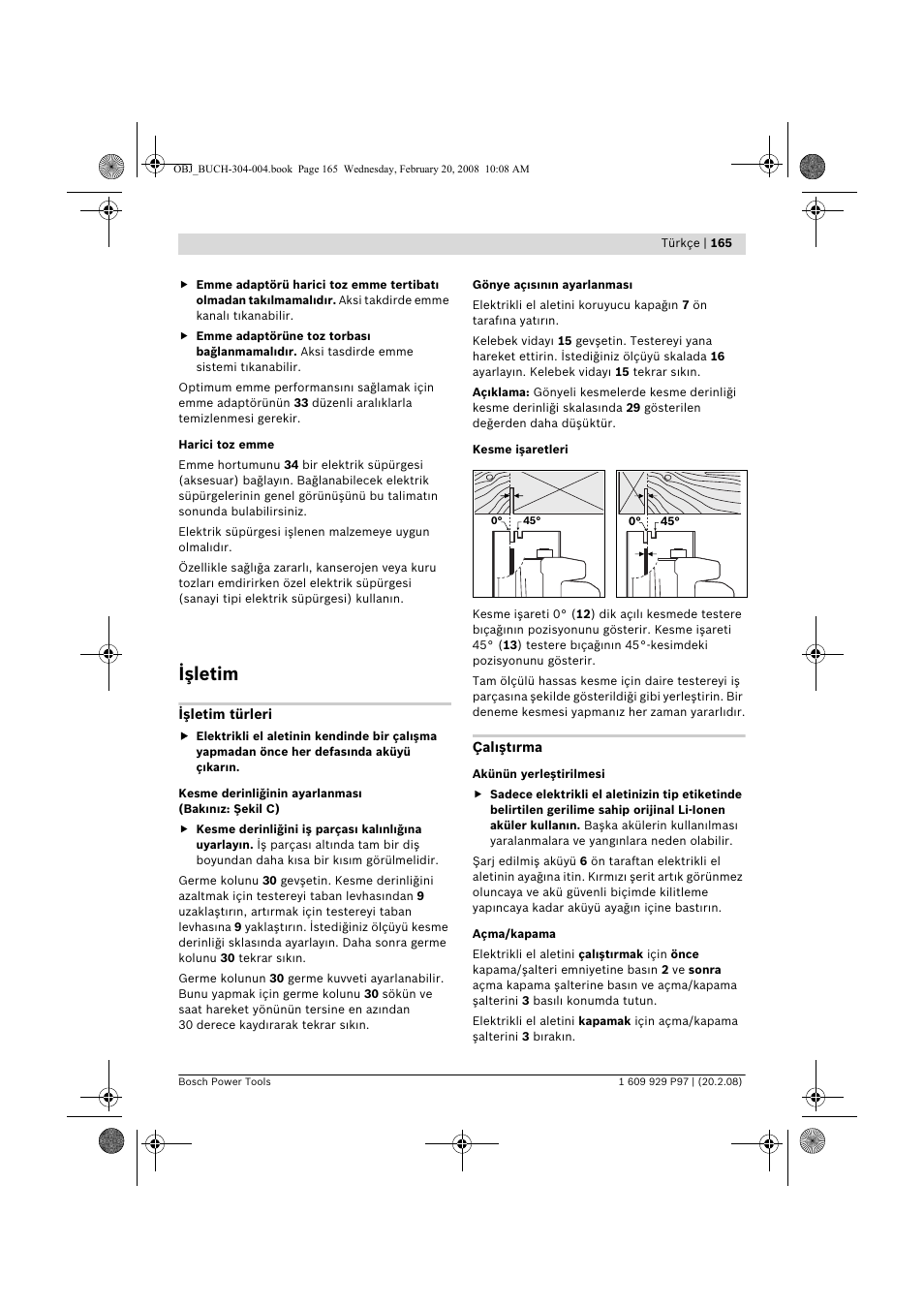 Işletim | Bosch GKS 36 V-LI Professional User Manual | Page 165 / 349