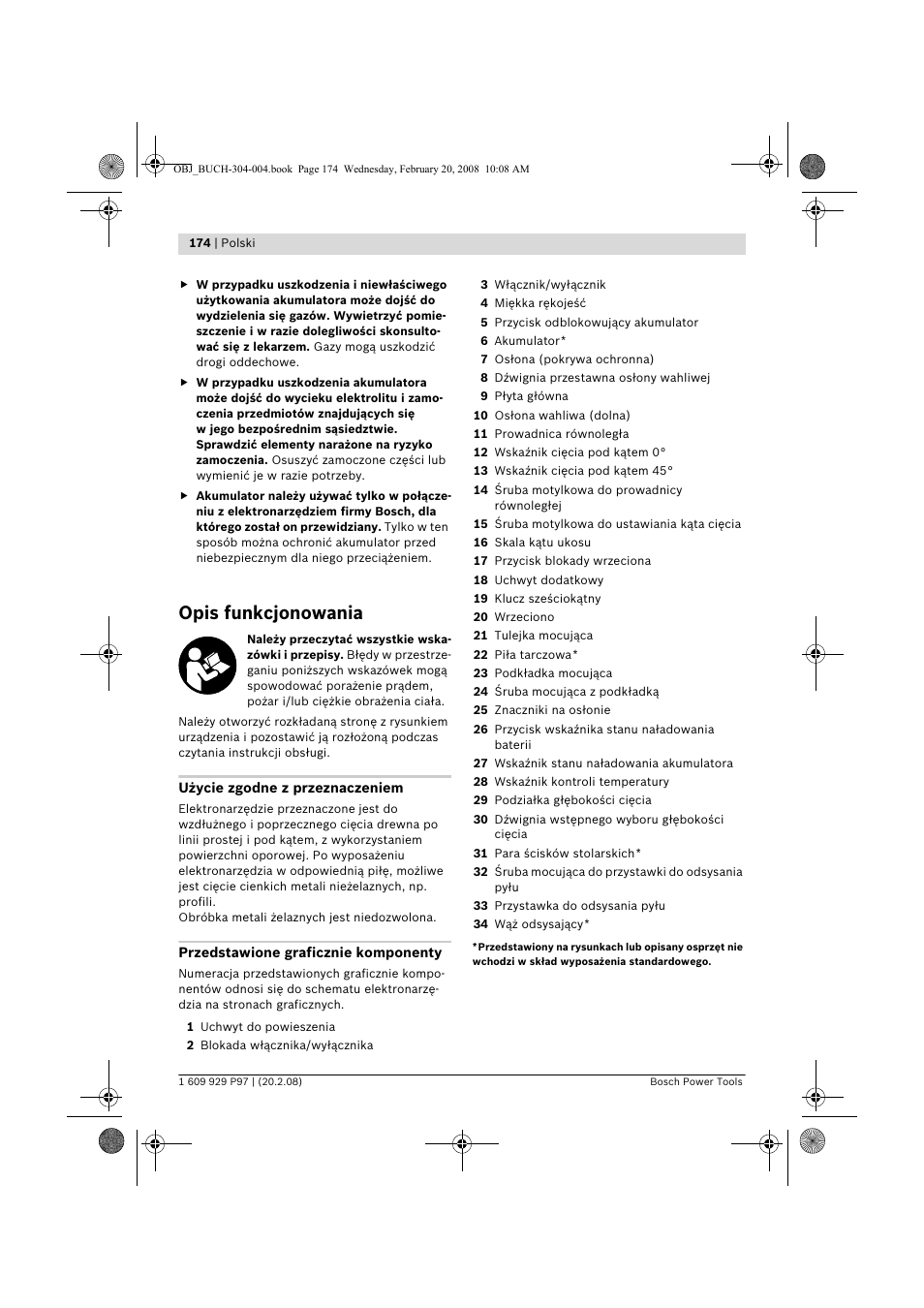 Opis funkcjonowania | Bosch GKS 36 V-LI Professional User Manual | Page 174 / 349