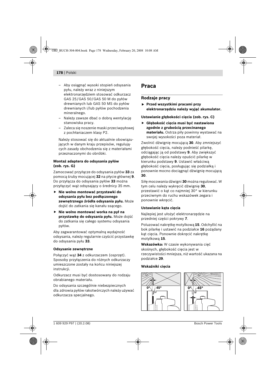 Praca | Bosch GKS 36 V-LI Professional User Manual | Page 178 / 349