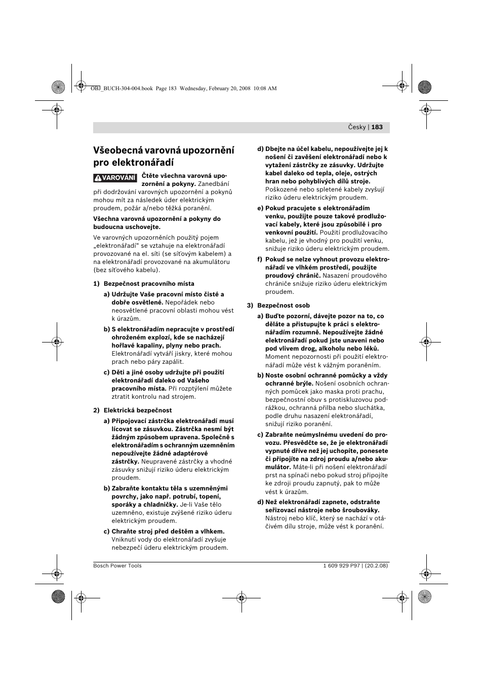 Všeobecná varovná upozornění pro elektronářadí | Bosch GKS 36 V-LI Professional User Manual | Page 183 / 349