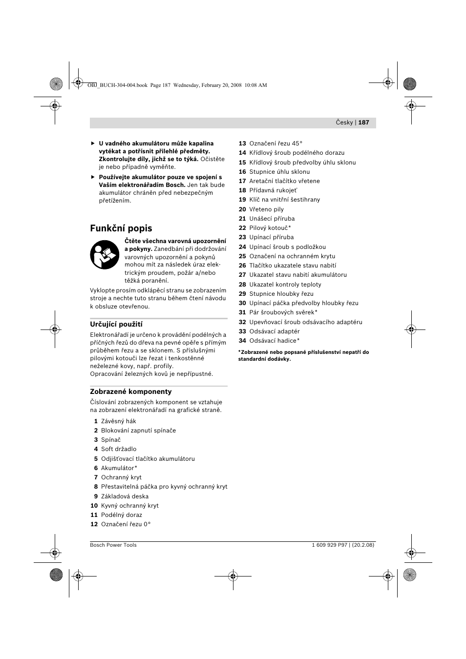 Funkční popis | Bosch GKS 36 V-LI Professional User Manual | Page 187 / 349