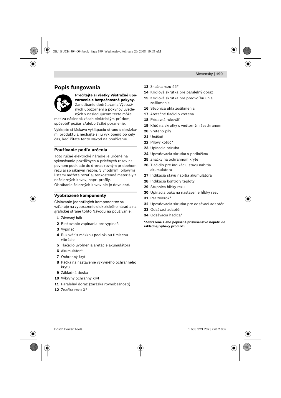 Popis fungovania | Bosch GKS 36 V-LI Professional User Manual | Page 199 / 349