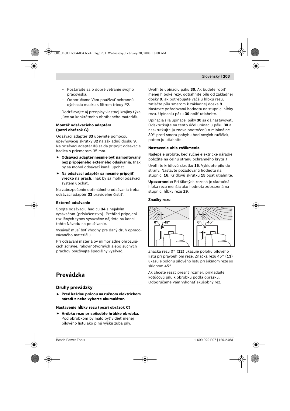 Prevádzka | Bosch GKS 36 V-LI Professional User Manual | Page 203 / 349