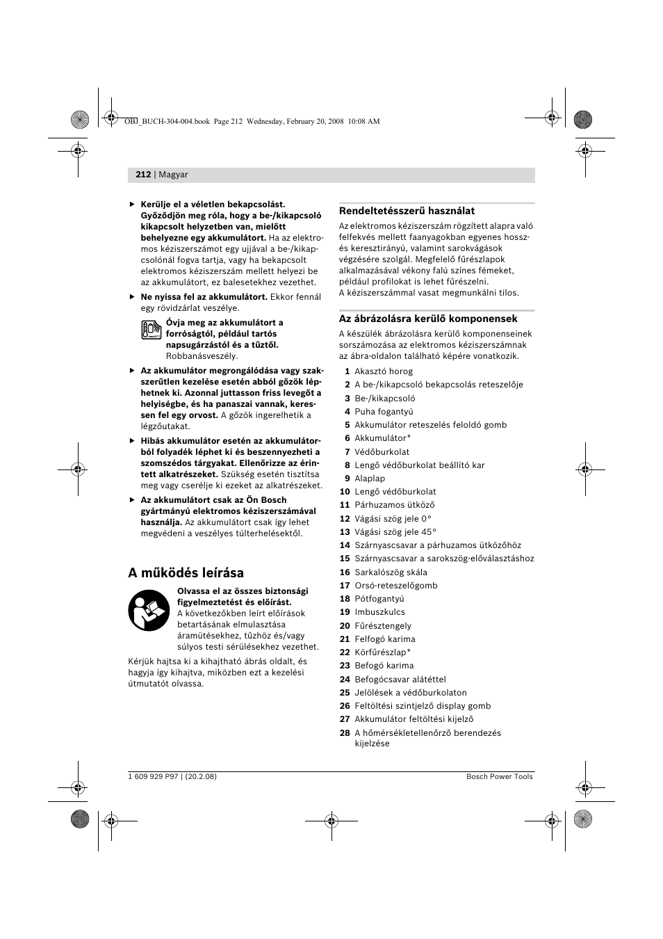 A működés leírása | Bosch GKS 36 V-LI Professional User Manual | Page 212 / 349