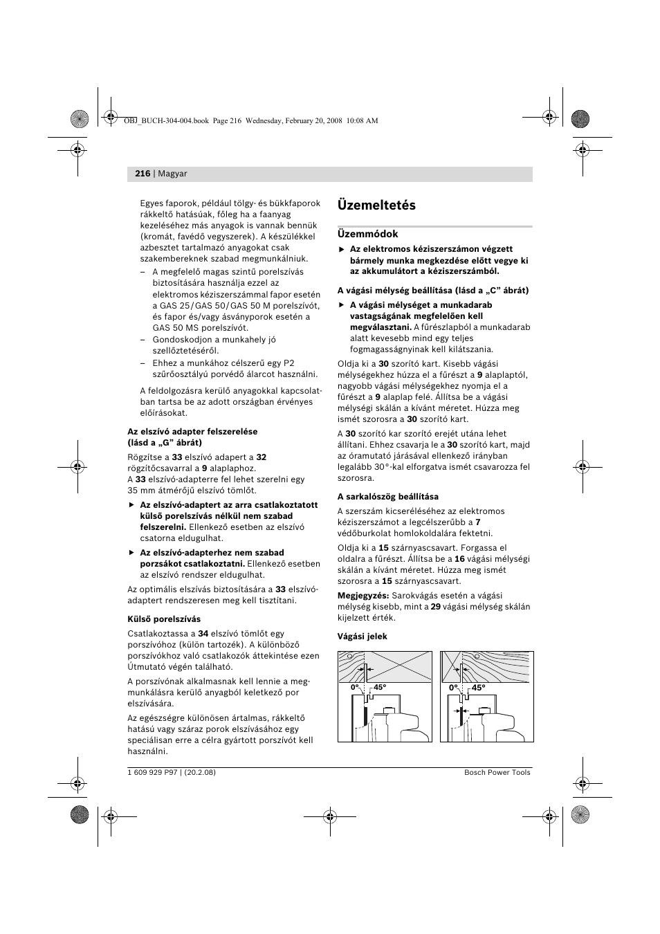 Üzemeltetés | Bosch GKS 36 V-LI Professional User Manual | Page 216 / 349