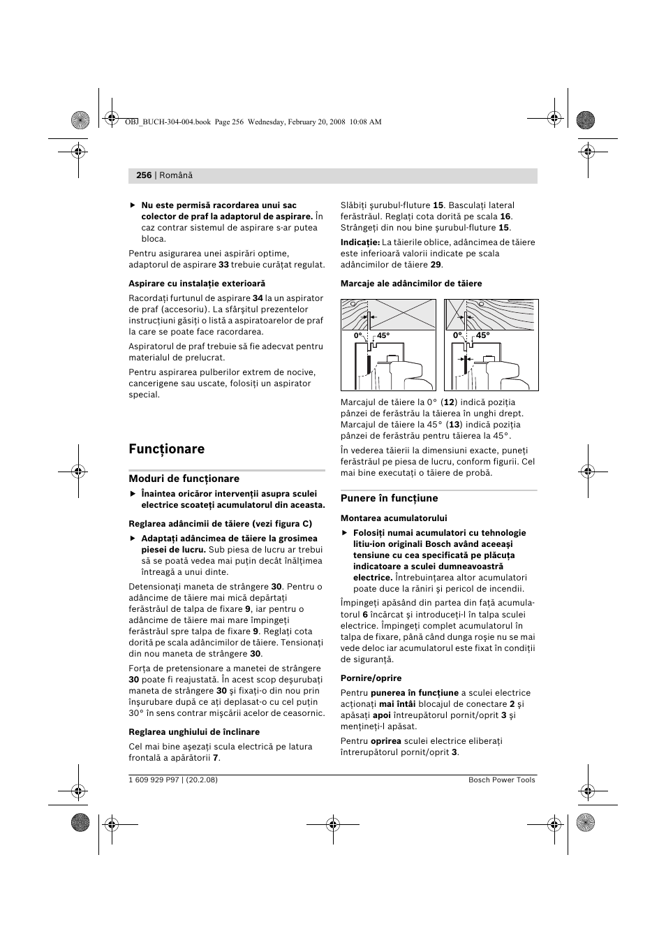 Funcţionare | Bosch GKS 36 V-LI Professional User Manual | Page 256 / 349