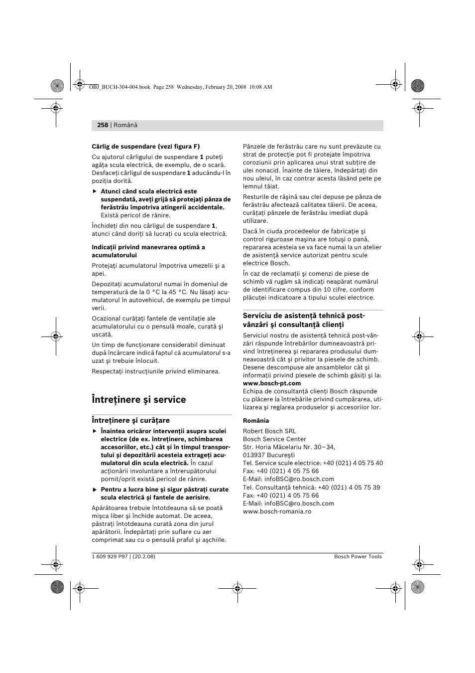 Întreţinere şi service | Bosch GKS 36 V-LI Professional User Manual | Page 258 / 349