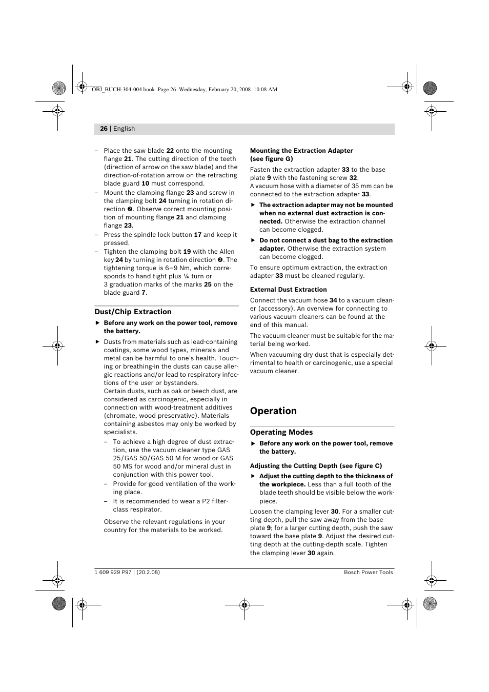 Operation | Bosch GKS 36 V-LI Professional User Manual | Page 26 / 349