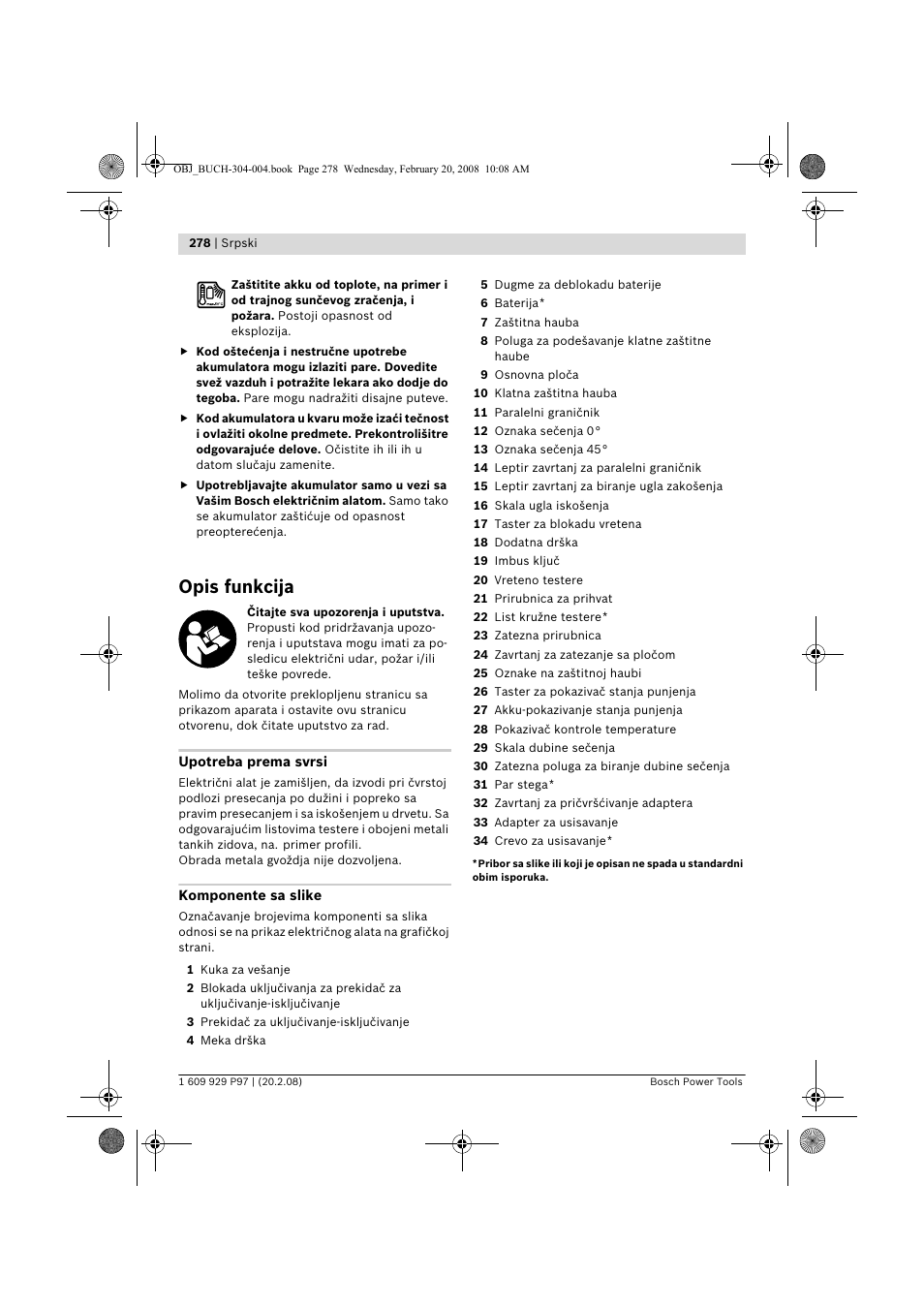 Opis funkcija | Bosch GKS 36 V-LI Professional User Manual | Page 278 / 349