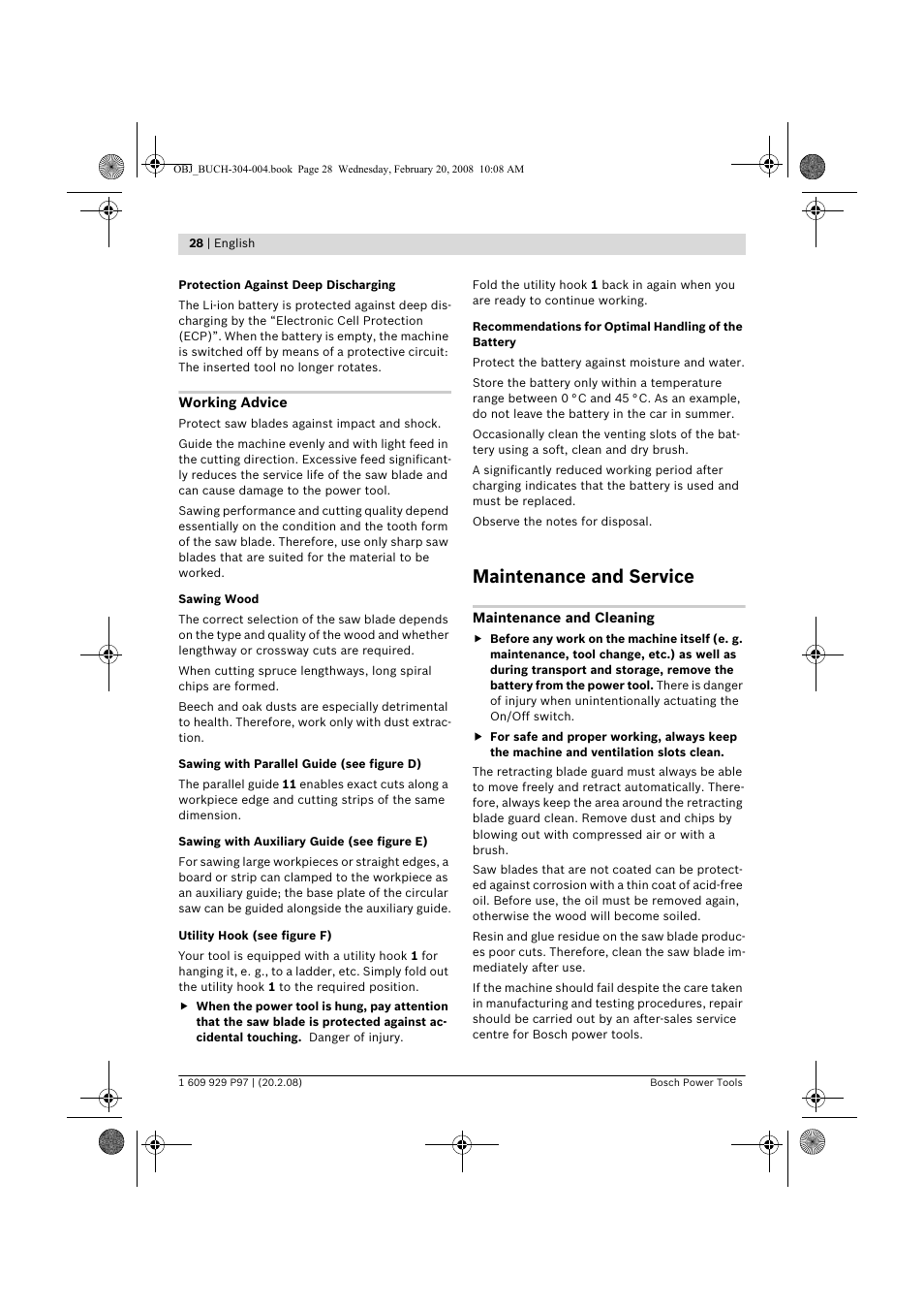 Maintenance and service | Bosch GKS 36 V-LI Professional User Manual | Page 28 / 349