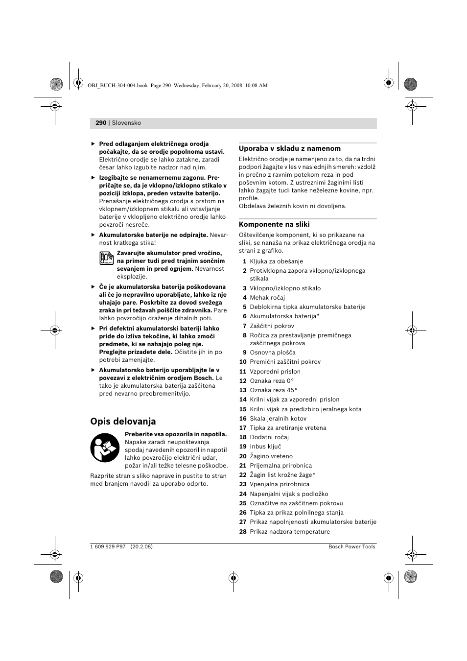 Opis delovanja | Bosch GKS 36 V-LI Professional User Manual | Page 290 / 349