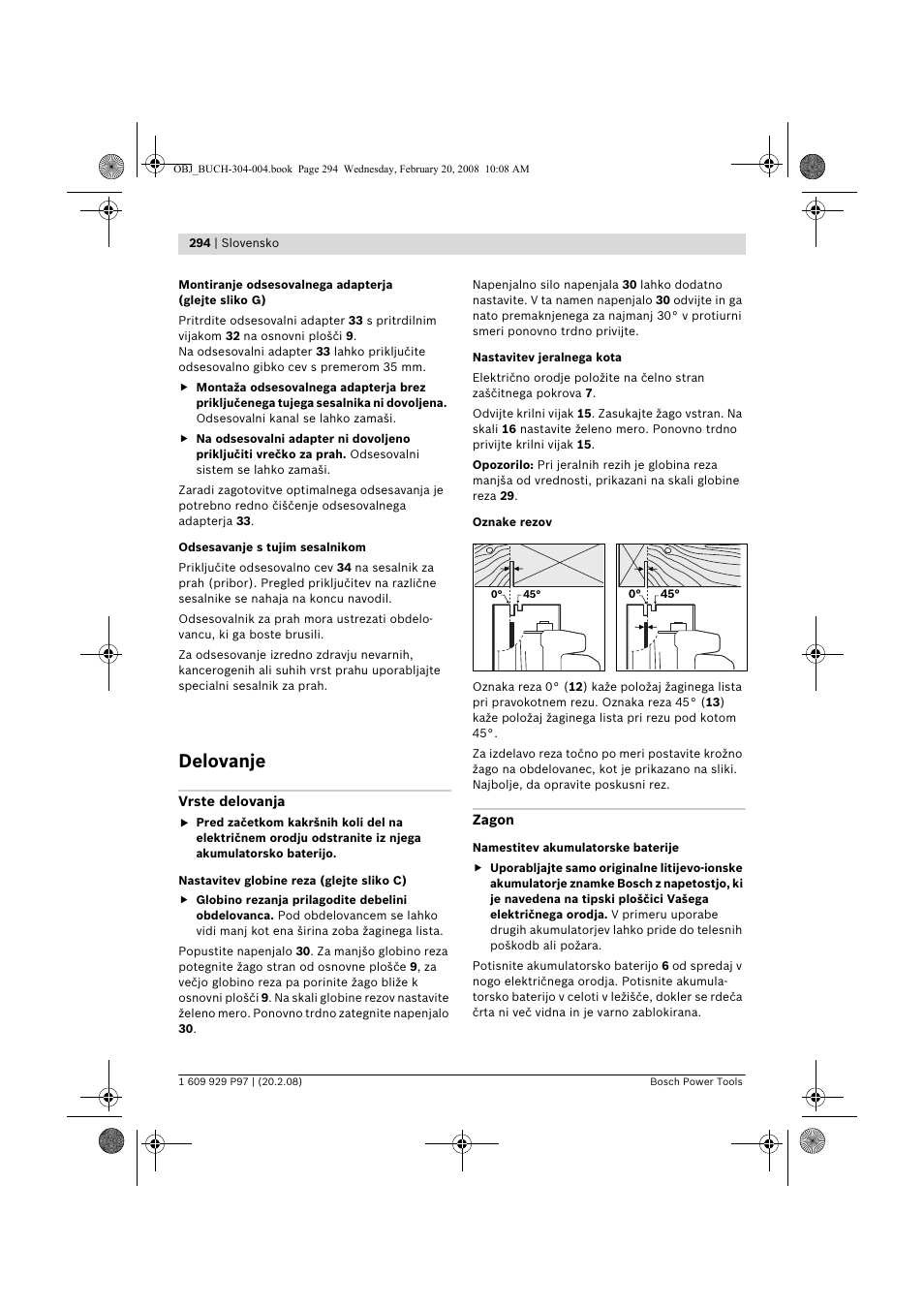 Delovanje | Bosch GKS 36 V-LI Professional User Manual | Page 294 / 349