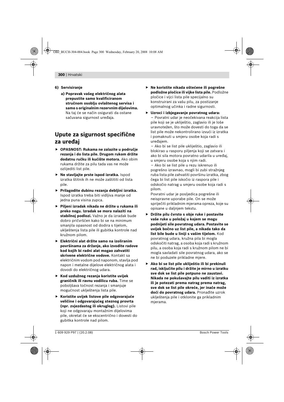 Upute za sigurnost specifične za uređaj | Bosch GKS 36 V-LI Professional User Manual | Page 300 / 349