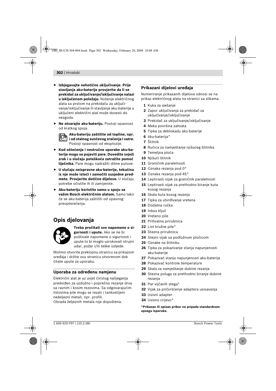 Opis djelovanja | Bosch GKS 36 V-LI Professional User Manual | Page 302 / 349