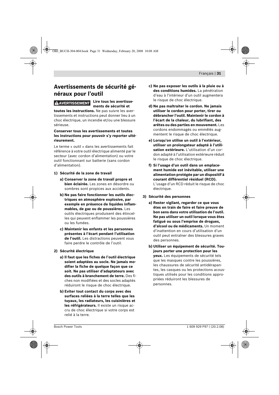 Avertissements de sécurité gé- néraux pour l’outil | Bosch GKS 36 V-LI Professional User Manual | Page 31 / 349