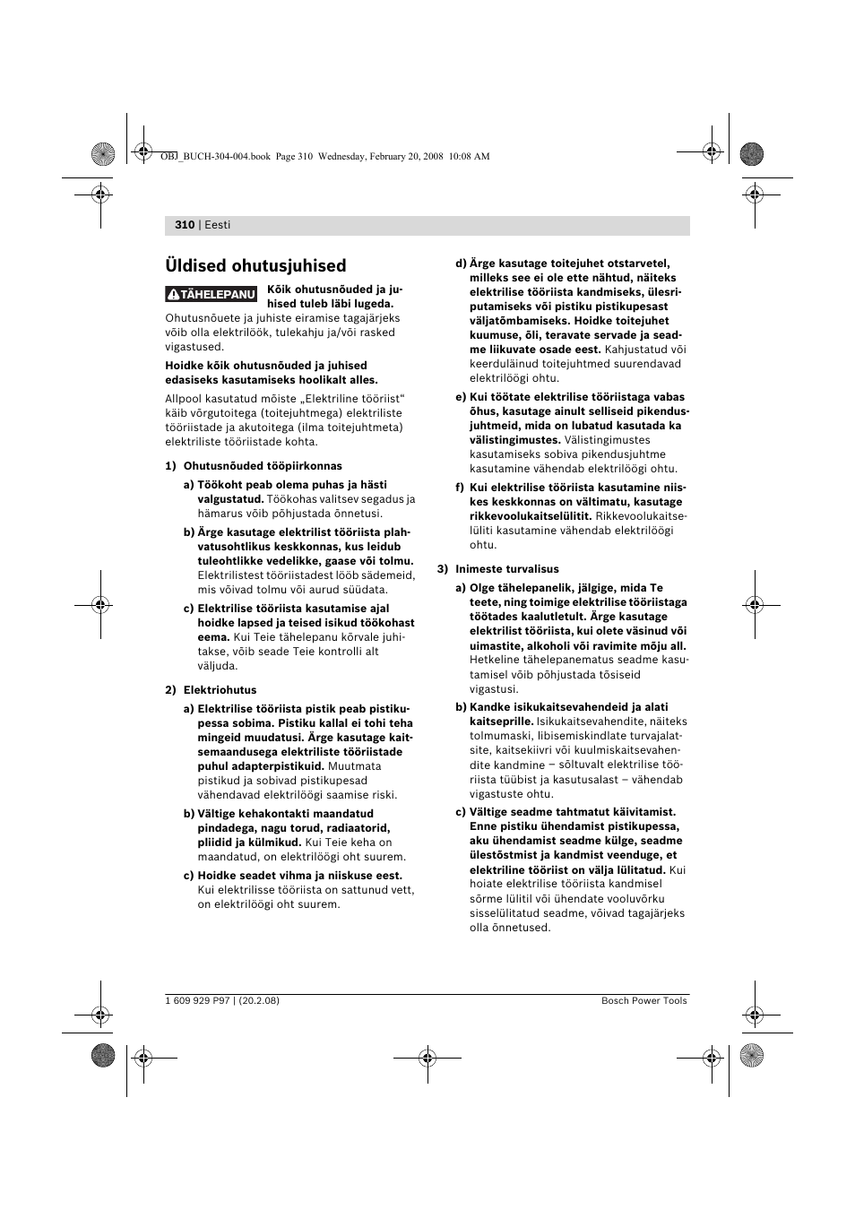 Üldised ohutusjuhised | Bosch GKS 36 V-LI Professional User Manual | Page 310 / 349