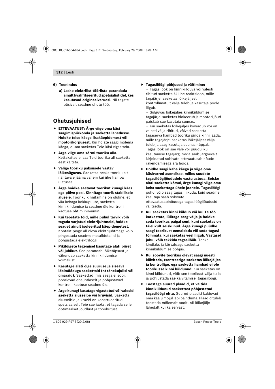 Ohutusjuhised | Bosch GKS 36 V-LI Professional User Manual | Page 312 / 349