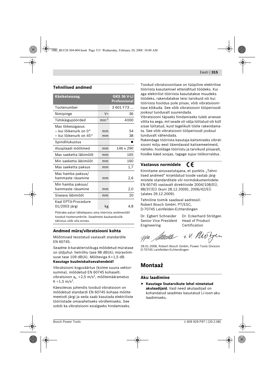 Montaaž | Bosch GKS 36 V-LI Professional User Manual | Page 315 / 349