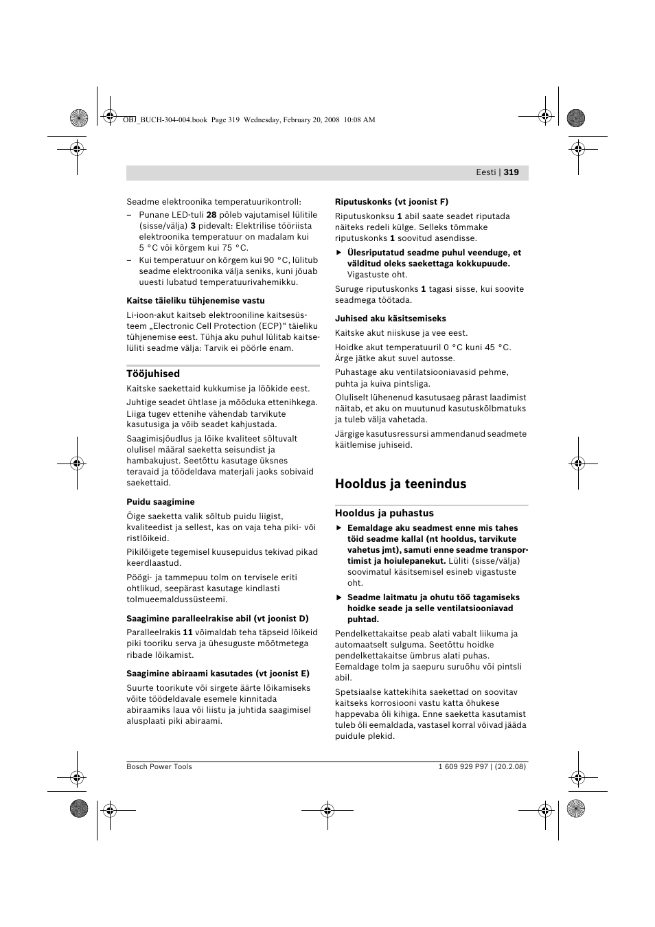 Hooldus ja teenindus | Bosch GKS 36 V-LI Professional User Manual | Page 319 / 349