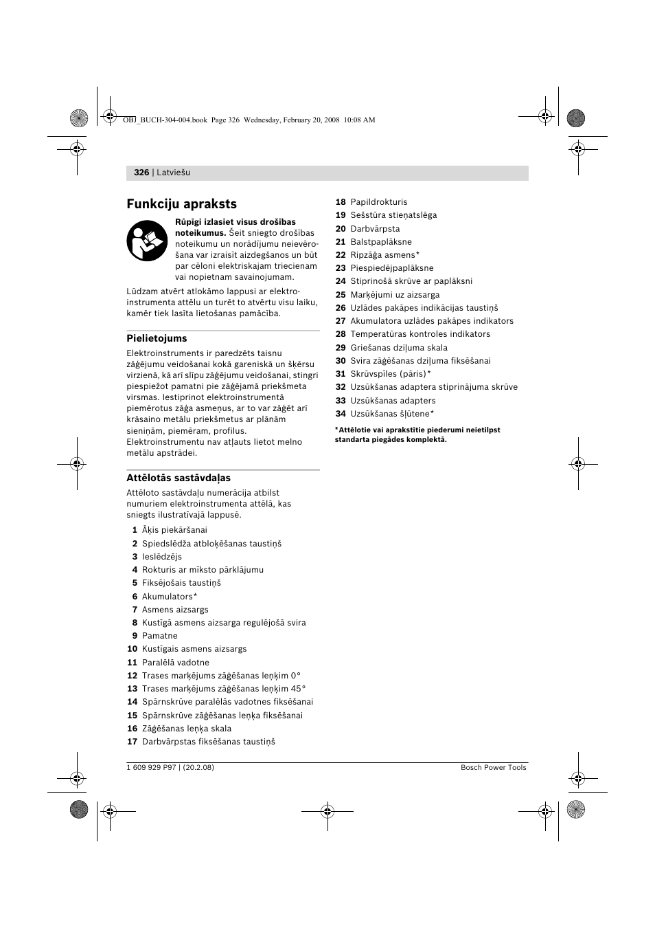 Funkciju apraksts | Bosch GKS 36 V-LI Professional User Manual | Page 326 / 349