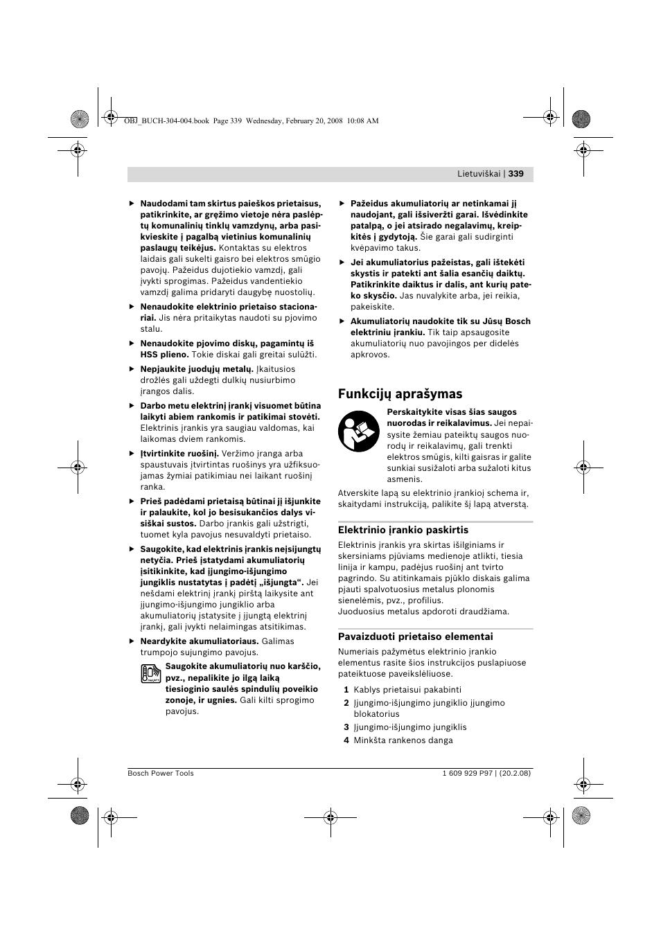 Funkcijų aprašymas | Bosch GKS 36 V-LI Professional User Manual | Page 339 / 349