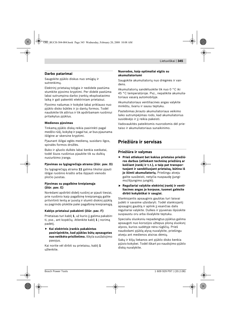 Priežiūra ir servisas | Bosch GKS 36 V-LI Professional User Manual | Page 345 / 349