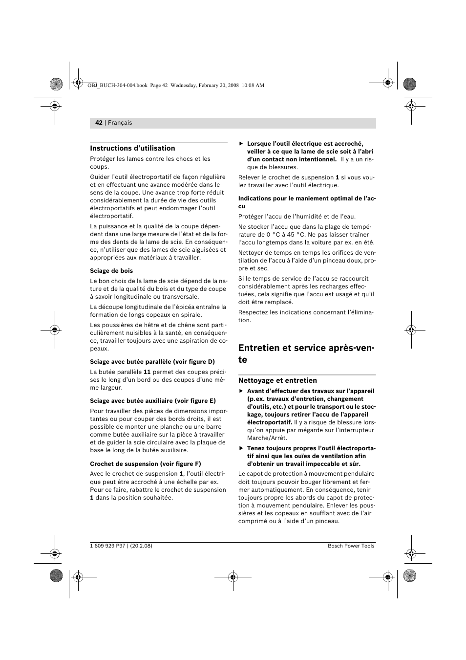 Entretien et service après-ven- te | Bosch GKS 36 V-LI Professional User Manual | Page 42 / 349