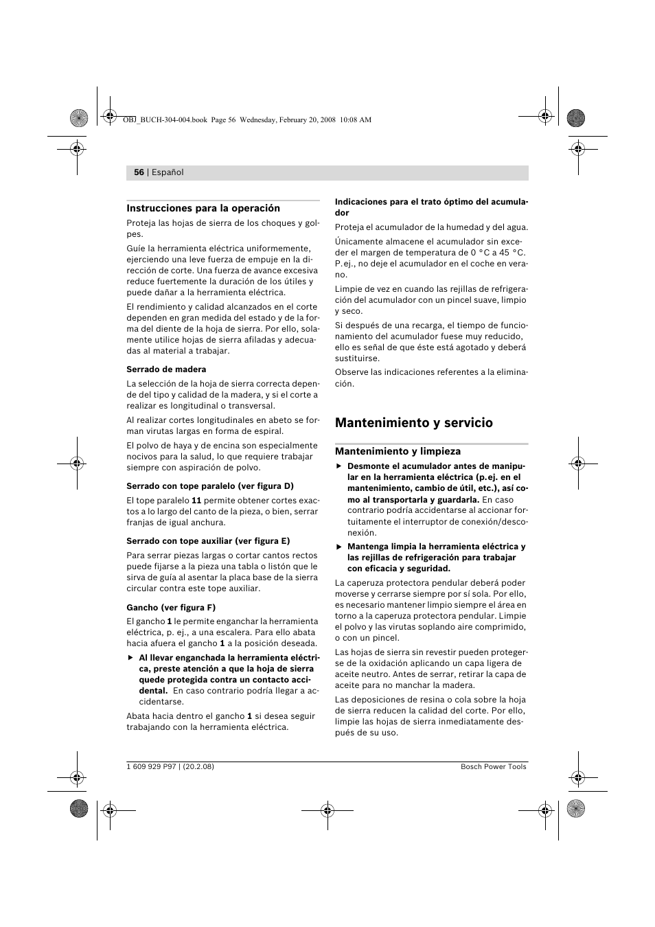 Mantenimiento y servicio | Bosch GKS 36 V-LI Professional User Manual | Page 56 / 349