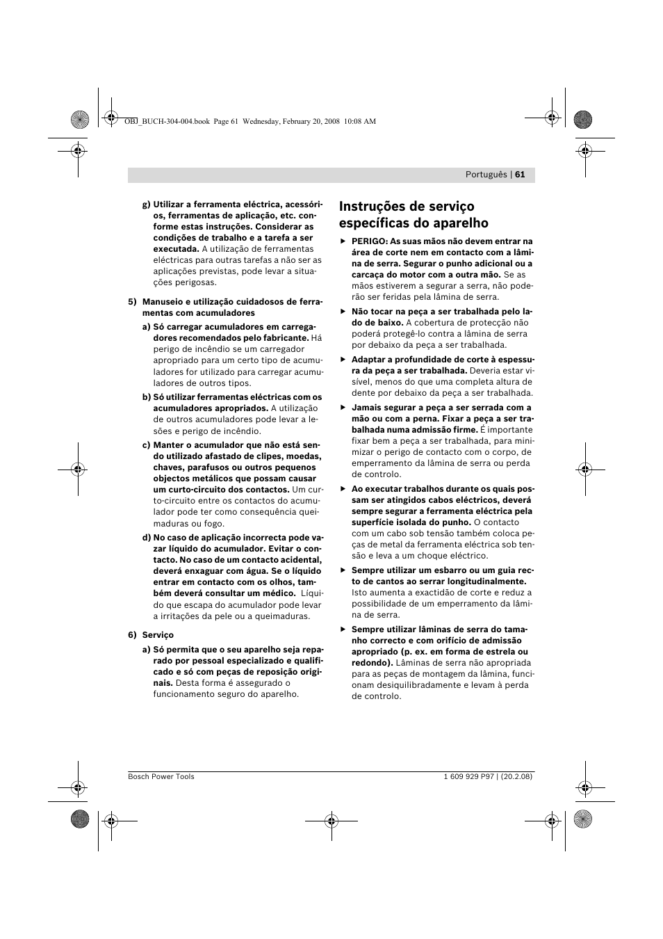 Instruções de serviço específicas do aparelho | Bosch GKS 36 V-LI Professional User Manual | Page 61 / 349