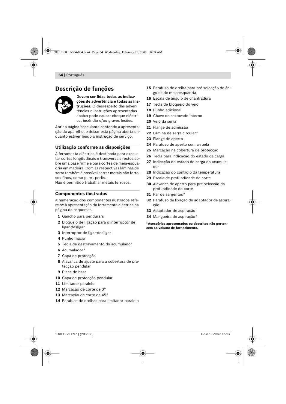 Descrição de funções | Bosch GKS 36 V-LI Professional User Manual | Page 64 / 349