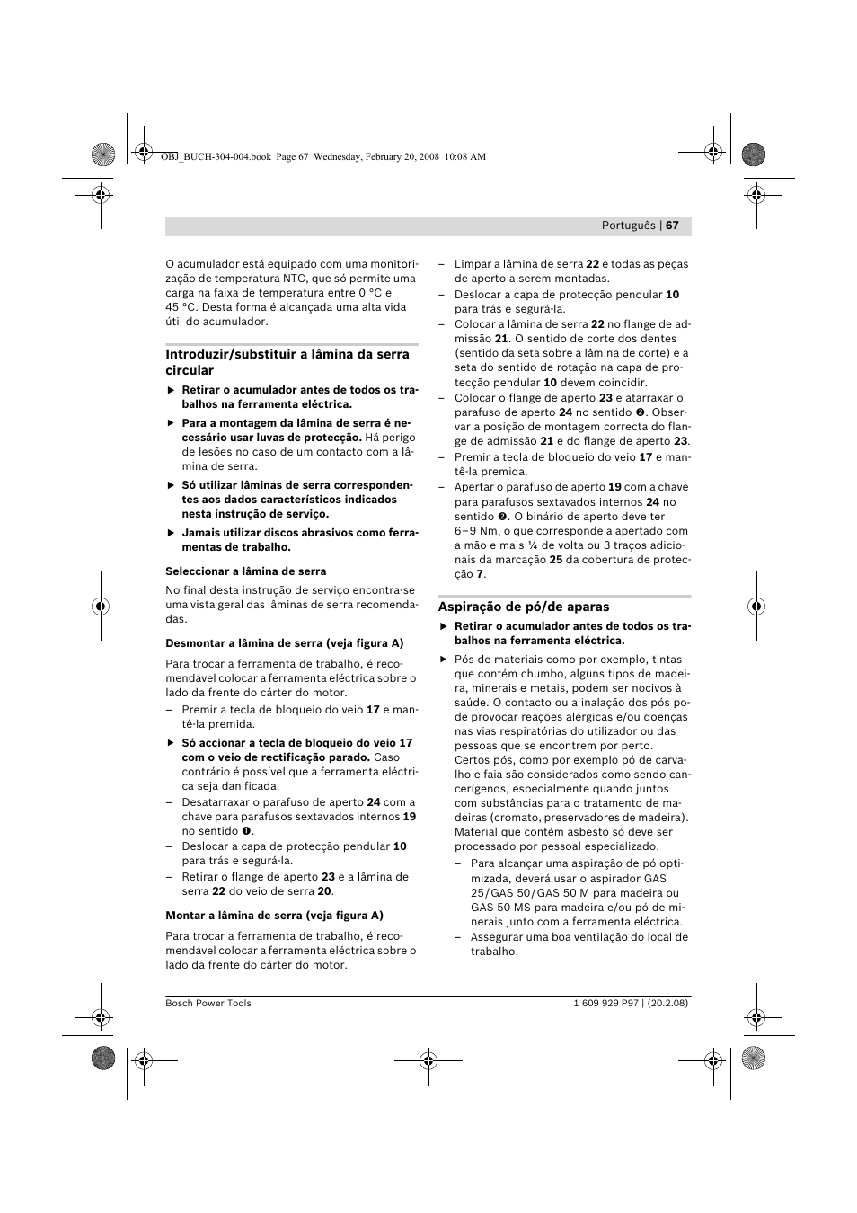 Bosch GKS 36 V-LI Professional User Manual | Page 67 / 349