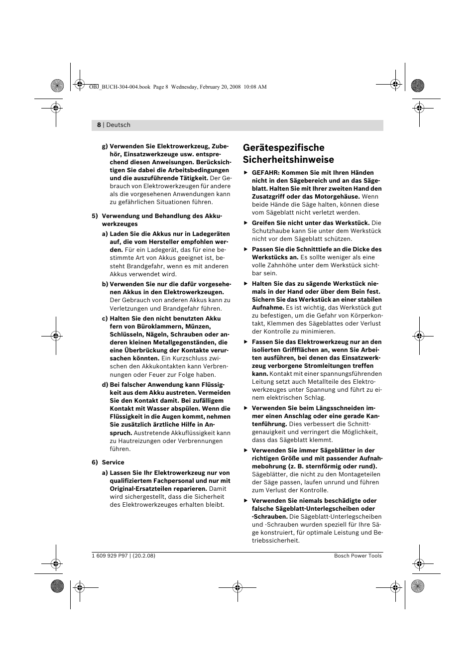 Gerätespezifische sicherheitshinweise | Bosch GKS 36 V-LI Professional User Manual | Page 8 / 349