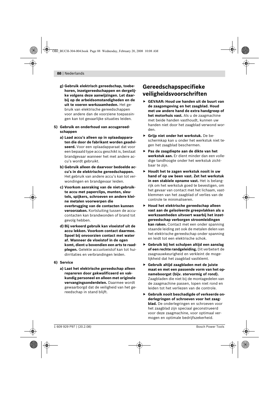 Gereedschapspecifieke veiligheidsvoorschriften | Bosch GKS 36 V-LI Professional User Manual | Page 88 / 349