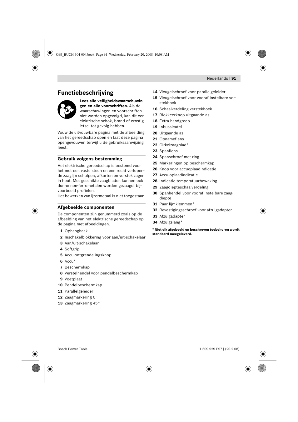 Functiebeschrijving | Bosch GKS 36 V-LI Professional User Manual | Page 91 / 349