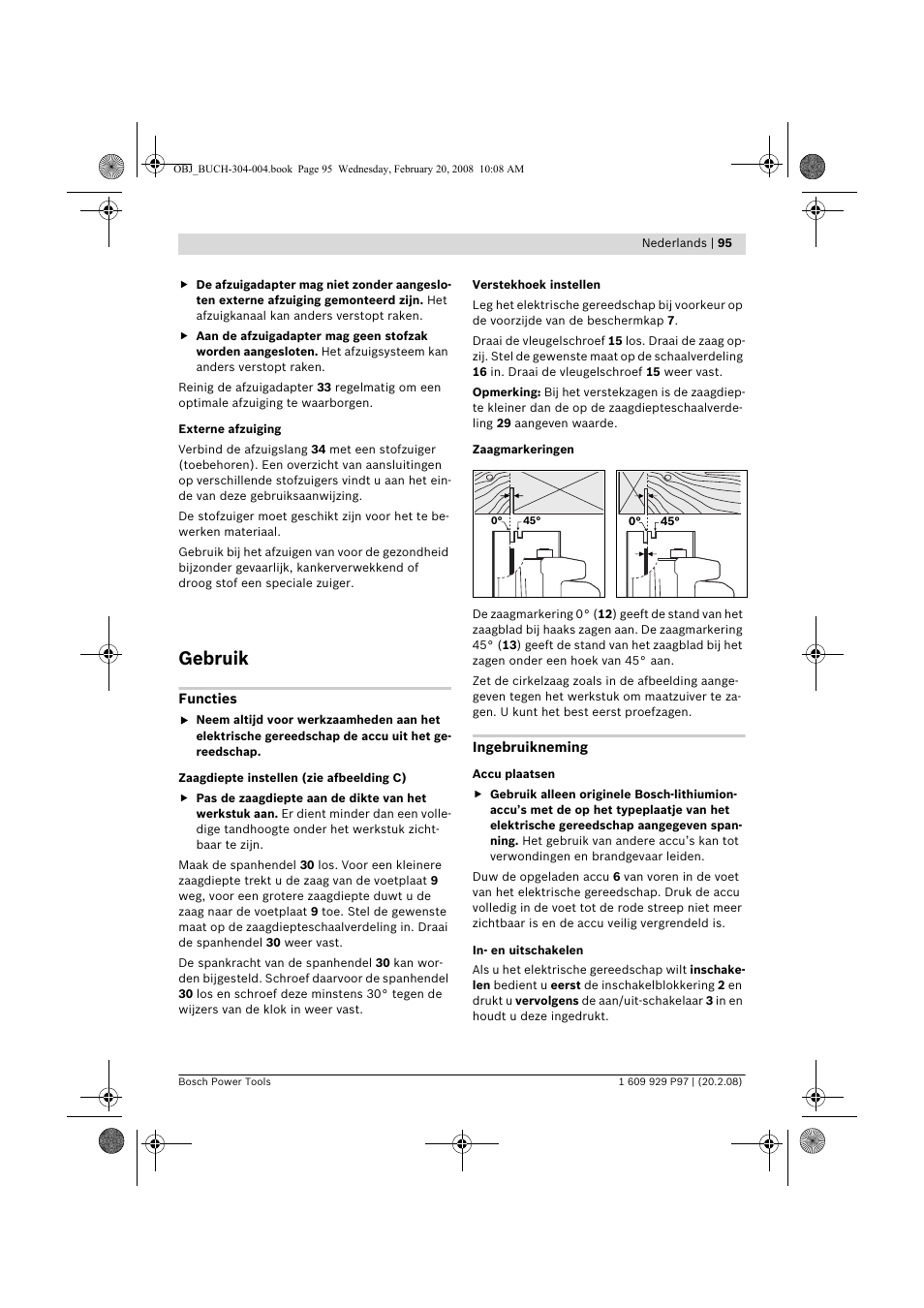 Gebruik | Bosch GKS 36 V-LI Professional User Manual | Page 95 / 349