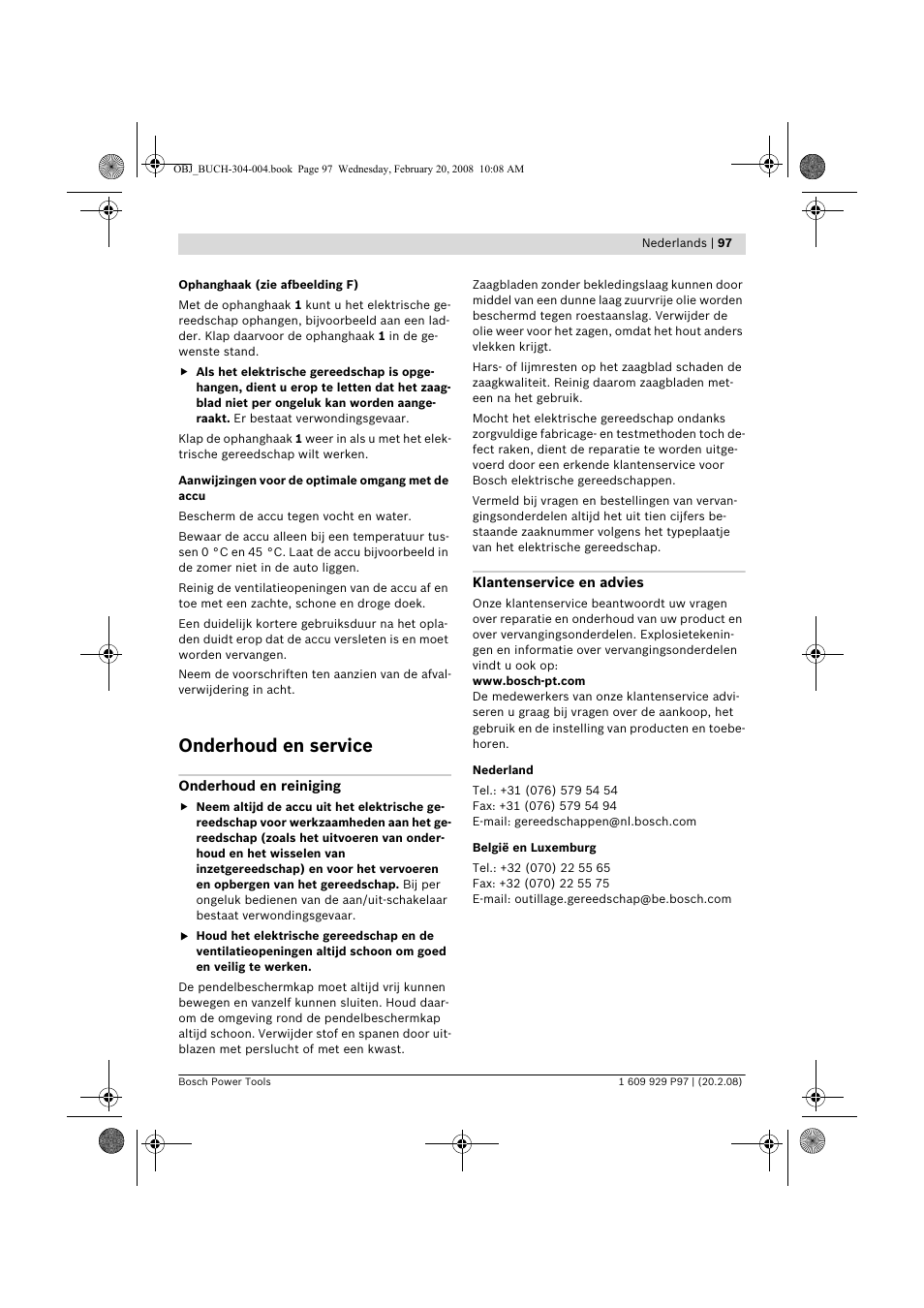 Onderhoud en service | Bosch GKS 36 V-LI Professional User Manual | Page 97 / 349