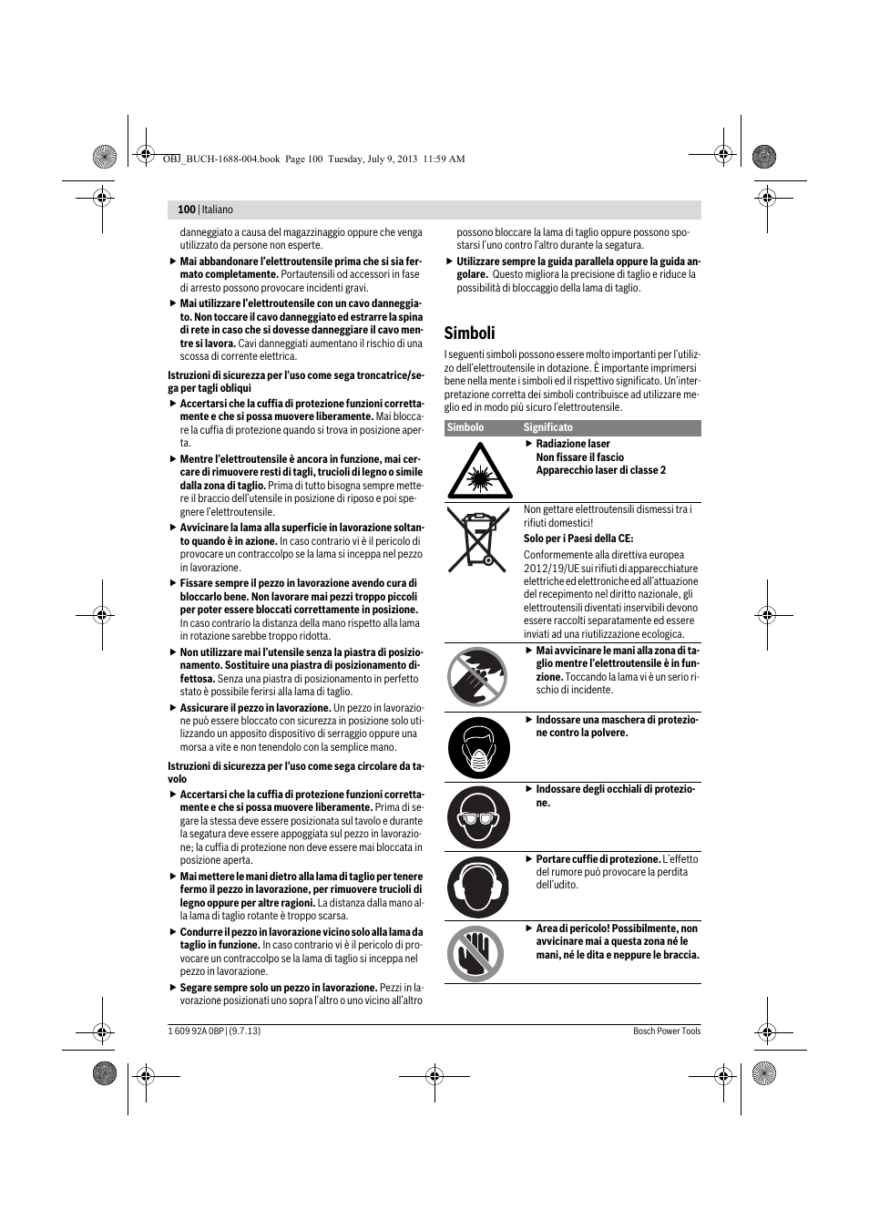 Simboli | Bosch GTM 12 JL Professional User Manual | Page 100 / 485