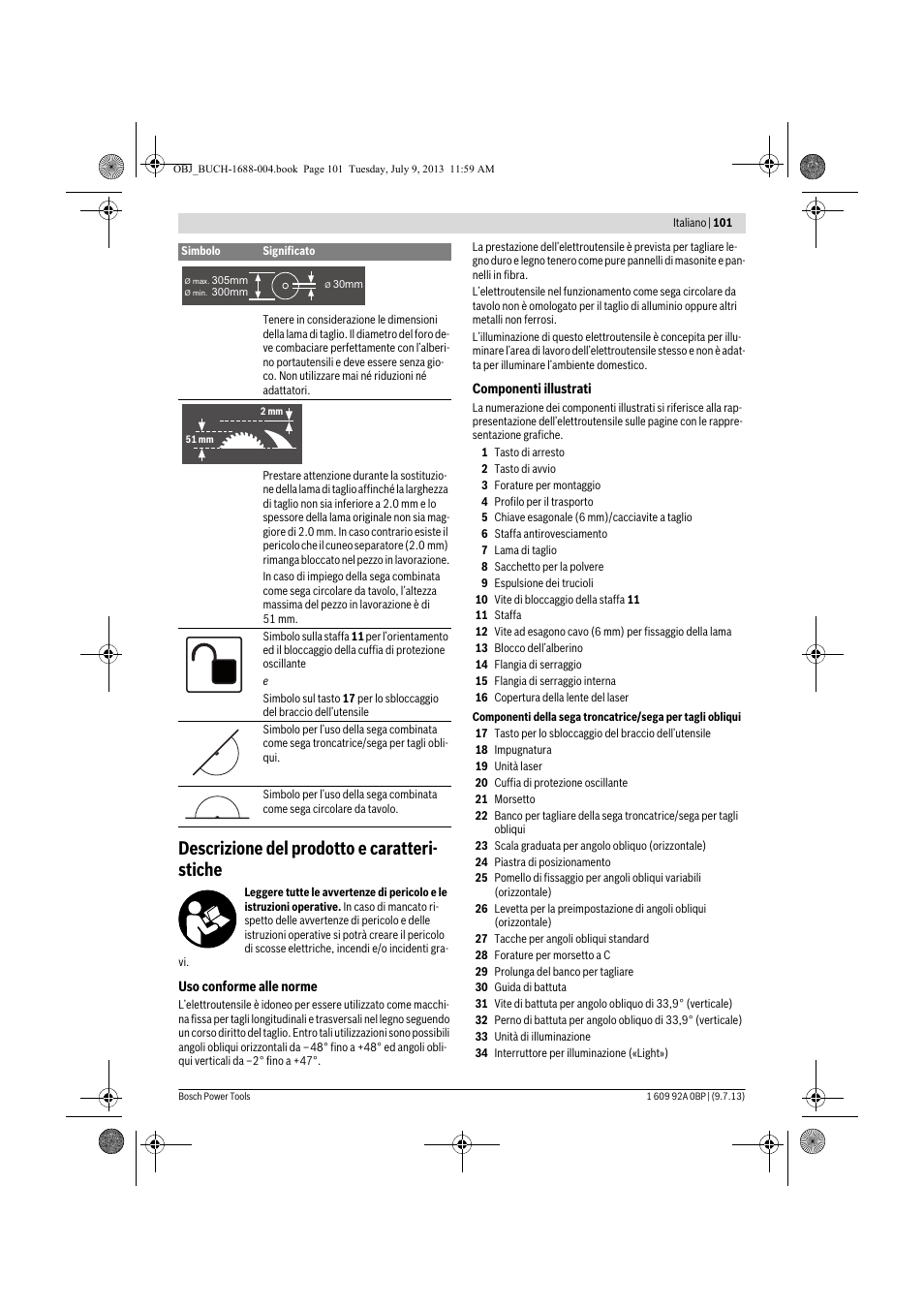 Descrizione del prodotto e caratteri- stiche | Bosch GTM 12 JL Professional User Manual | Page 101 / 485